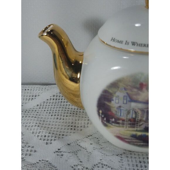 VTG Thomas Kinkade Teapot "Home Is Where The Heart Is II" CottageCore  Chic Deco - Picture 7 of 12